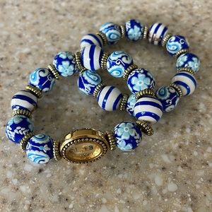 ANGELA MOORE WEIST WATCH & BRACELET -royal blue/white